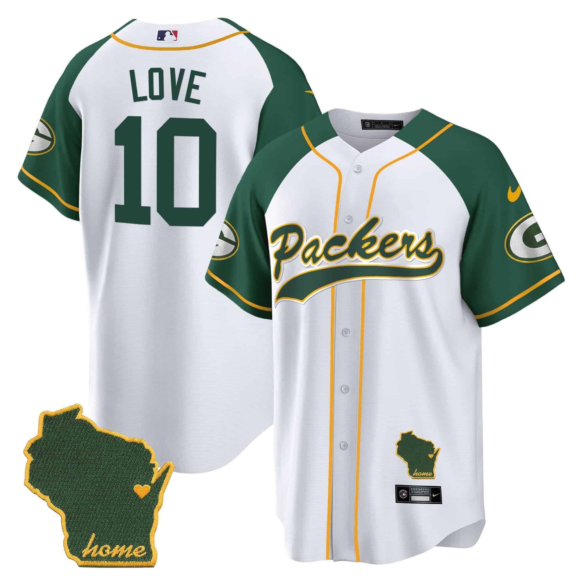 Men Green Bay Packers #10 Love White 2024 Nike Home Patch Baseball NFL Jersey style 1
